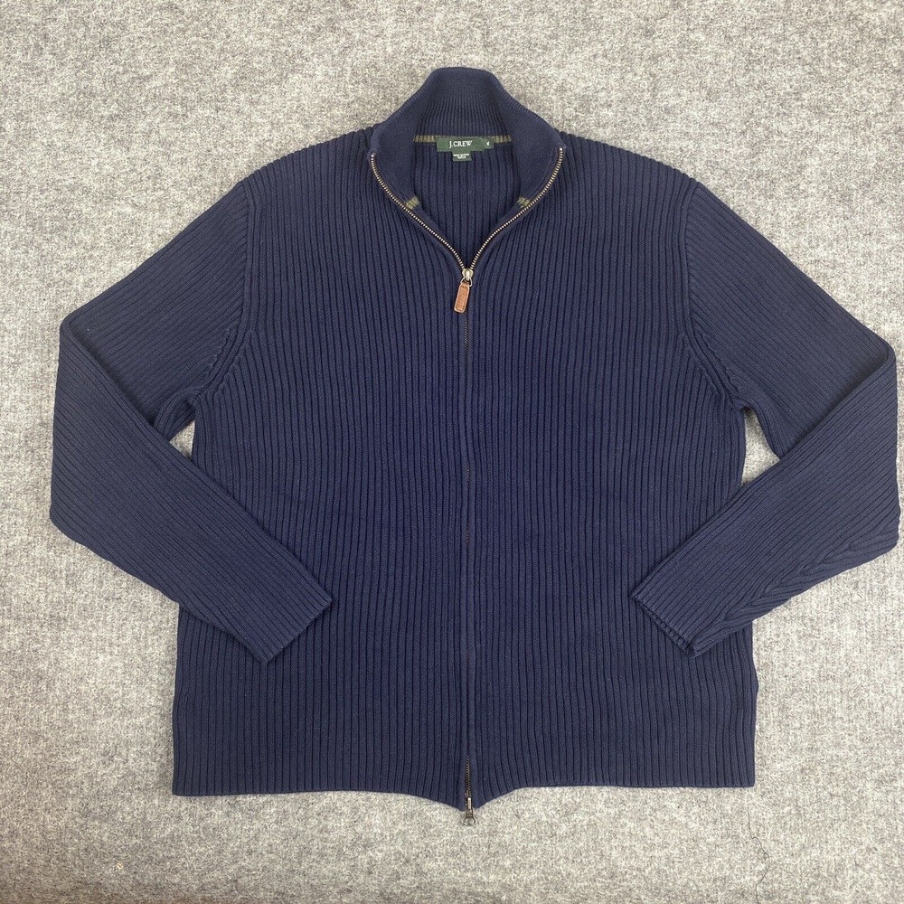 J Crew Sweater Men's XL Blue Full Zip Mock Neck Ribbed Neck Thick
